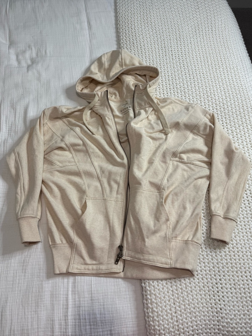 Women's Cream Zip-Up Hoodie with Hood and Front Pockets